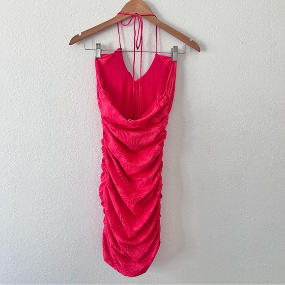 Zara Red Flower Jacquard Draped Ruched Dress Sz S - Picture 6 of 6